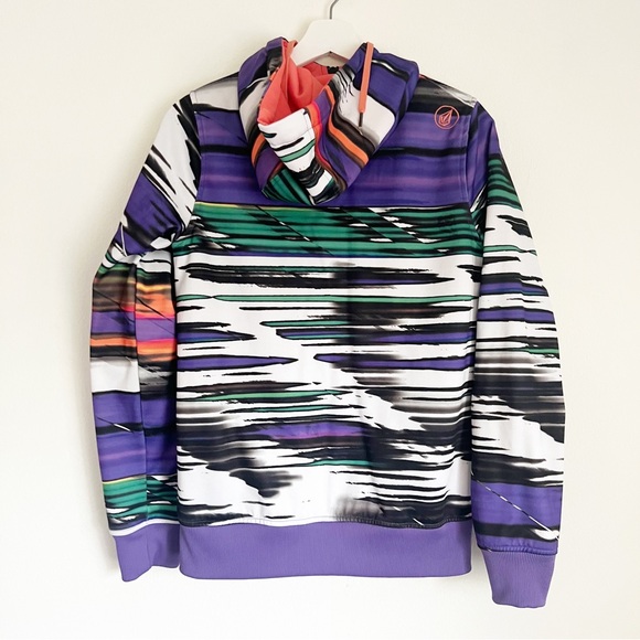 Volcom Slash Stripe Full Zip Fleece Lined Sherpa Men’s S Purple Black Hood Y2K - Picture 2 of 9